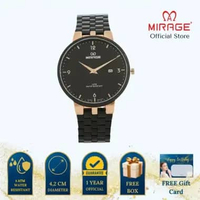 Mirage Jam Tangan Pria Analog 8696 M Black Rose Gold Original Stainless Plat Hitam