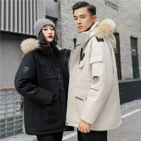 【MIA】韓國Running Man同款羽絨外套 情侶羽絨外套 大毛領羽絨服 可拆卸帽領 戶外工裝外套羽絨服 保暖外套