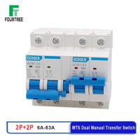 1PCS MTS 2P+2P Dual Power Manual Transfer Switch Mini Interlock Circuit Breaker For Home 220V AC 6A-63A 50/60HZ ATS Dain Rail