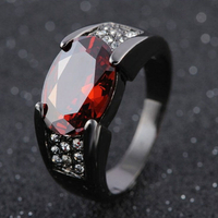 雅夢緹2018年熱賣銀鍍黑槍色黑金戒指 鑲嵌紅寶石指環 新款男女情