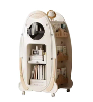 Feiqi 太空人宇宙飛船創意兒童書架多功能玩具收納架繪本櫃可移動帶輪 卡其色