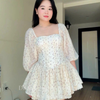 (Có BigSize) Đầm Váy Hoa Nhí Eo Corset Tay Lửng Tùng Xòe Phối Ren UnihomeClothing CV168