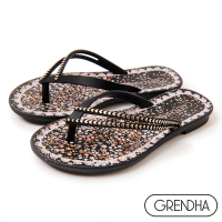 Grendha 可愛小花蕾絲夾腳鞋-女童-黑色