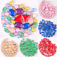 Silver claw settings 50pcs/bag shapes mix jelly candy colors mix glass crystal sew on rhinestone wedding dress shoes bags diy