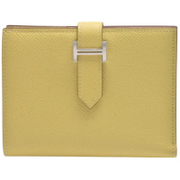 【Hermes 愛馬仕】經典Bearn系列Epsom牛皮銀色H穿式短夾(黃色H039790CK-YELLOW)