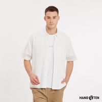 Hang Ten-男裝-棉麻基本款素色休閑短袖襯衫-白