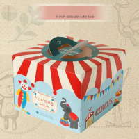 Free shipping circus troupe carnival decoration hand portable transparent window 6 inch cake box dessert packing boxes favors