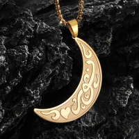 Ayatul Kursi Moon Pendant Stainless Steel Islamic Muslim Necklace Arabic Religion Allah Quran Ramadhan Jewelry Gift