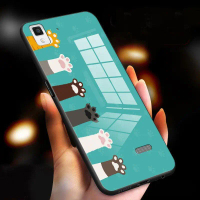 เคสสำหรับ OPPO R7 R7 PLUS ลูกแมว คลื่น กันกระแทก เคลือบเงา กระจกนิรภัย ฝาหลัง