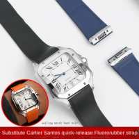 High quality fluororubber watch strap is suitable for Cartier's new Santos Mid size WSSA000921 quick