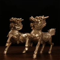 Pure Copper Kylin Decoration Large Pair of Fire Kirin Chinese Household Living Room