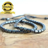 Riza craft Gelang Couple Pria Wanita Batu Akik Blustin Badar Besi Hematite Hitam Asli 33 Butir Kuali
