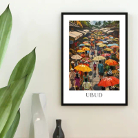 Lukisan Bali Besar Frame Poster A2 Dekorasi Cafe dan Rumah Bingkai Kayu Premium