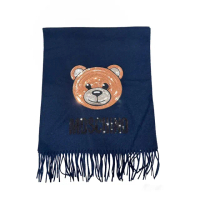 【MOSCHINO】莫斯奇諾 泰迪熊縫線亮片羊毛批肩圍巾 深藍色(30576 M1876)