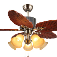High quality ceiling fan 36/48 inch American retro solid wood blade LED ceiling fan with light