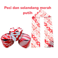 peci motif/ poci motif merah putih dan selendang merah putih