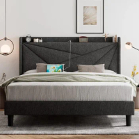 Noise-Free Under Bed Storage Solid Wood Slats Support Queen Metal Bed Frame Full Size No Box Spring Needed Dark Gray Platform