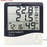 100Pcs/lot Htc-2 Dual Temperature Hygrometer Large Screen Household Electronic Hygrometer with Alarm Clock