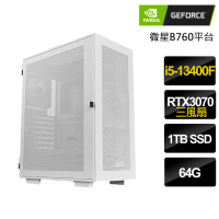 【NVIDIA】i5十核Geforce RTX3070{炙手可熱}電競電腦(i5-13400F/微星B760/64G/1TB)