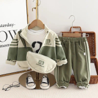 Boys' Spring and Autumn Outfit 2024 New Stylish Baby Boy Autumn Outfit Handsome Long Sleeve Three-Pi