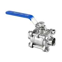 1-1/2" Straight Welding OD 38MM Sanitary Ball Valve Stainless Steel 316 Two Way Three Pieces Water Oil