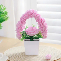 1PC-22CM simulation rose heart potted home decoration desktop decoration wedding, party decoration creative artificial roses
