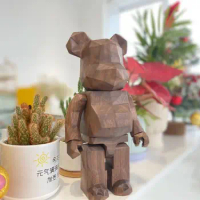 Bearbrick 400% Diamond-Shaped Walnut Natural Wood Made Of 11-Inch Height Collectible Gift Doll Building Block Bear
