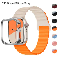 TPU Case+Silicone Strap For Apple Watch Band 44MM 40MM 45MM 41MM 49MM 42MM 38MM Bracelet Iwatch Series 7 SE 3 4 5 6 8 Ultra