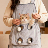 Apron peluk kucing kartun musim panas, apron peluk kucing di bahagian depan, bulu tidak melekat, ala