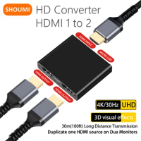 Shoumi HDMI Converter 4K HD 1 In 2 Out Adapter for PS4/5 TV Box Switch Hdmi 1-to-2 HDMI Splitter 2.0 Support Same Time Working