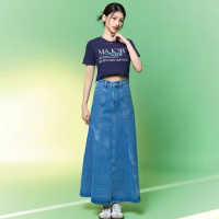 【MAJOR MADE】厚磅傘狀車線牛仔長裙(長裙/牛仔裙/傘狀裙)
