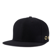 新款純黑色帽子男女春夏韓嘻哈光板帽金屬圈棒球帽