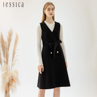 JESSICA - 甜美百搭羊毛綁帶長背心洋裝224Z92