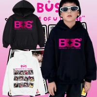 BUS kids hoodies ใหม่ดาว Hoodie เด็ก BUS because of you i shine Hoodie KIDS Boy girl ขาวดำ 2 สี 120-