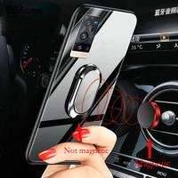 Shockproof Phone Case For Vivo X60 X50 Pro Plus Y31 2021 Y51 2020 X27 Magnet Tempered Glass Ring Stand Holder Cover With Lanyard