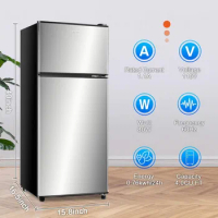 Compact Refrigerator 2 Door Mini Fridge 4.0 Cu Ft，with Freezer freezer chest Silver