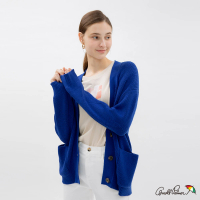 【Arnold Palmer 雨傘】女裝-素色寬鬆版V領開襟線衫外套(藍色)