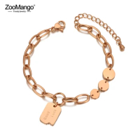 ZooMango 316L Stainless Steel Bohemia Beach Chain &amp; Link Bracelets For Women Trendy Good Luck Tag Charm Bracelet браслет ZB20119
