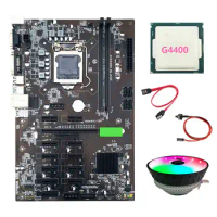 B250 BTC Mining Motherboard with G4400 CPU+RGB Fan+SATA Cable+Switch Cable 12XGraphics Card Slot LGA 1151 DDR4 for BTC