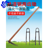 園林農用兩齒鋤頭農具全鋼挖土種地挖地翻地開墾松土二齒耙子釘耙