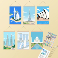 ACANDYL DIY Paint by number  6 - Piece World Landmarks Digital Oil Painting Set with Magnetic Hangin