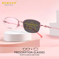 BLMUSA Fashion Reading Glasses for Wome Blue Light Blocking Photochromic Glasses Alloy Oval Progressive Customization Glasses