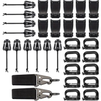30 Kits Molle Attachments Accessory For Bag Tactical Backpack Vest Belt D-Ring Grimloc Lock Clip Web Strap Strings Belt Keychain