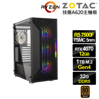 【NVIDIA】R5六核GeForce RTX 4070{冰風暴ZL27C}電競電腦(R5-7500F/技嘉A620/32G/1TB)