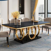 Light luxury modern simple home dining table Rectangular stainless steel dining table new Italian marble dining table