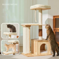 Manufacturer Wholesale Wooden Cat Tree Scratcher With Scratch Brush