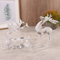 1Pc Crystal Deer Figurines Desktop Ornament Room Decor Transparent Elk Reindeer Sculpture Home Office Decoration