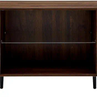 Walker Edison Saxon Mid Century Modern Glass Shelf TV Stand for TVs up to 65 Inches, 60 Inch, Walnut