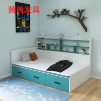 定制臥室兒童榻榻米床多功能小戶型帶書架板式床高箱雙人儲物床