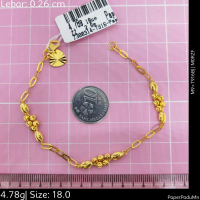 Emas 916,Rantai Tangan Paper Vt J+ Choker 0.26cm Design:300314<M0RZF>T916B(M9)-Size: 18cm